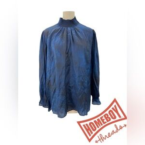 Tucker NYC Silk Navy Long‎ Sleeve Top